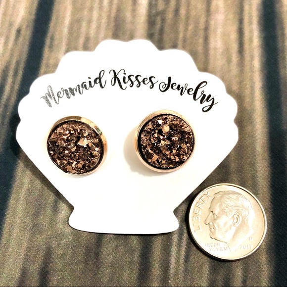 Rose Gold Metallic Druzy Earrings - Picture 3 of 3